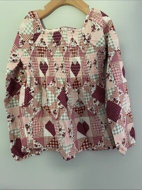 Gymboree Pink Patchwork Smocked Long-Sleeve Top flannel feel